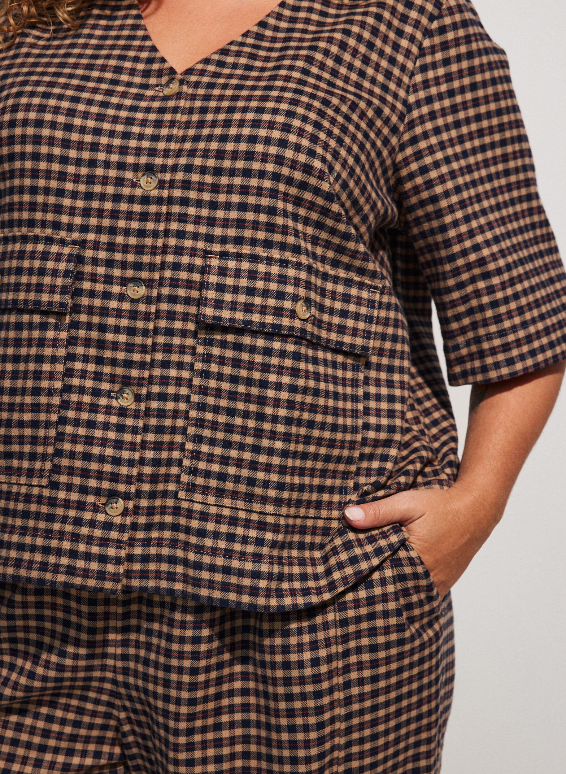 ZizziGeruite blouse met borstzakken, Bruin, Model image number 3