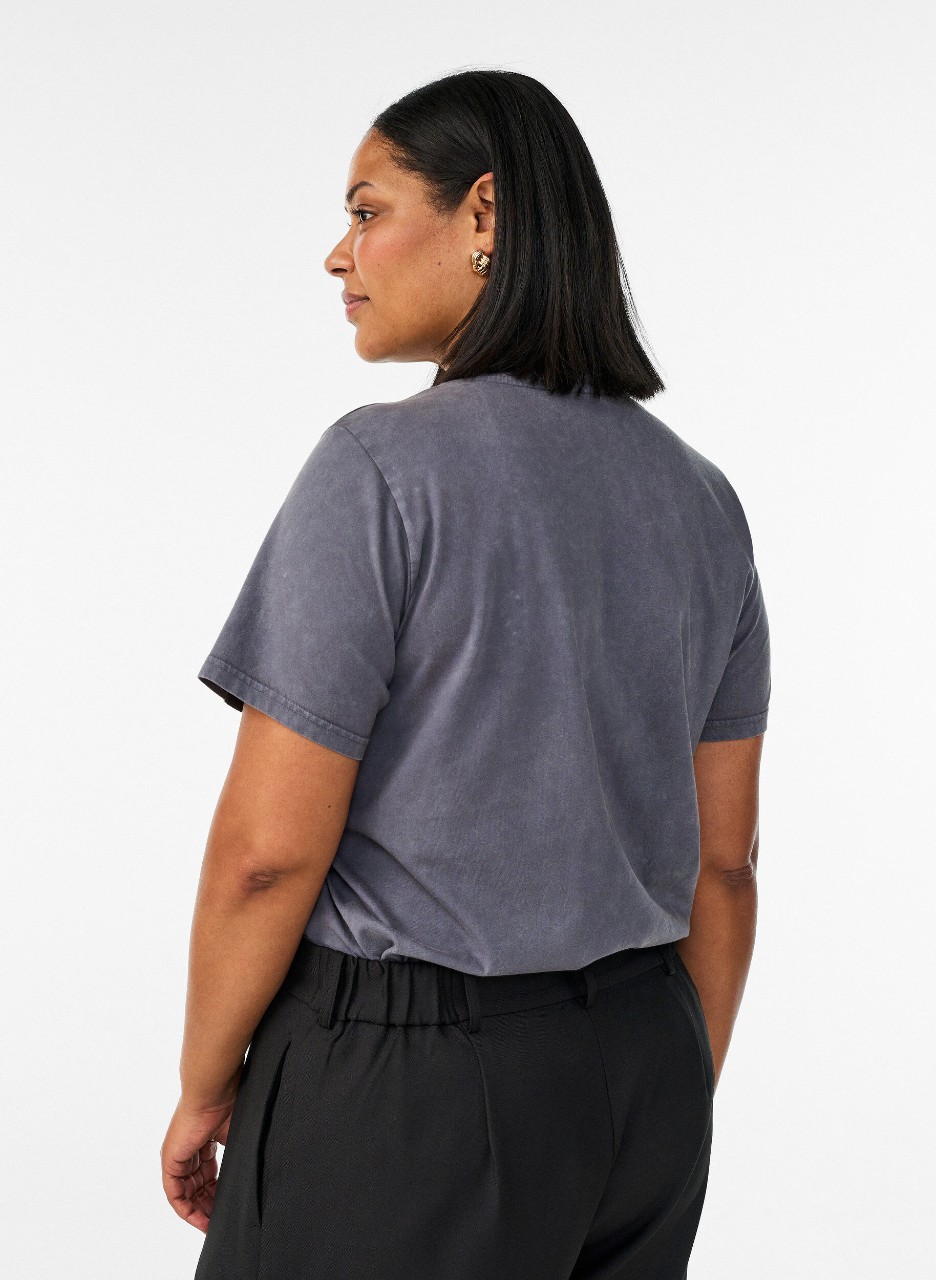 ZizziT-shirt en coton avec effet d&eacute;lav&eacute; et motif brod&eacute;, Gris, Model image number 2