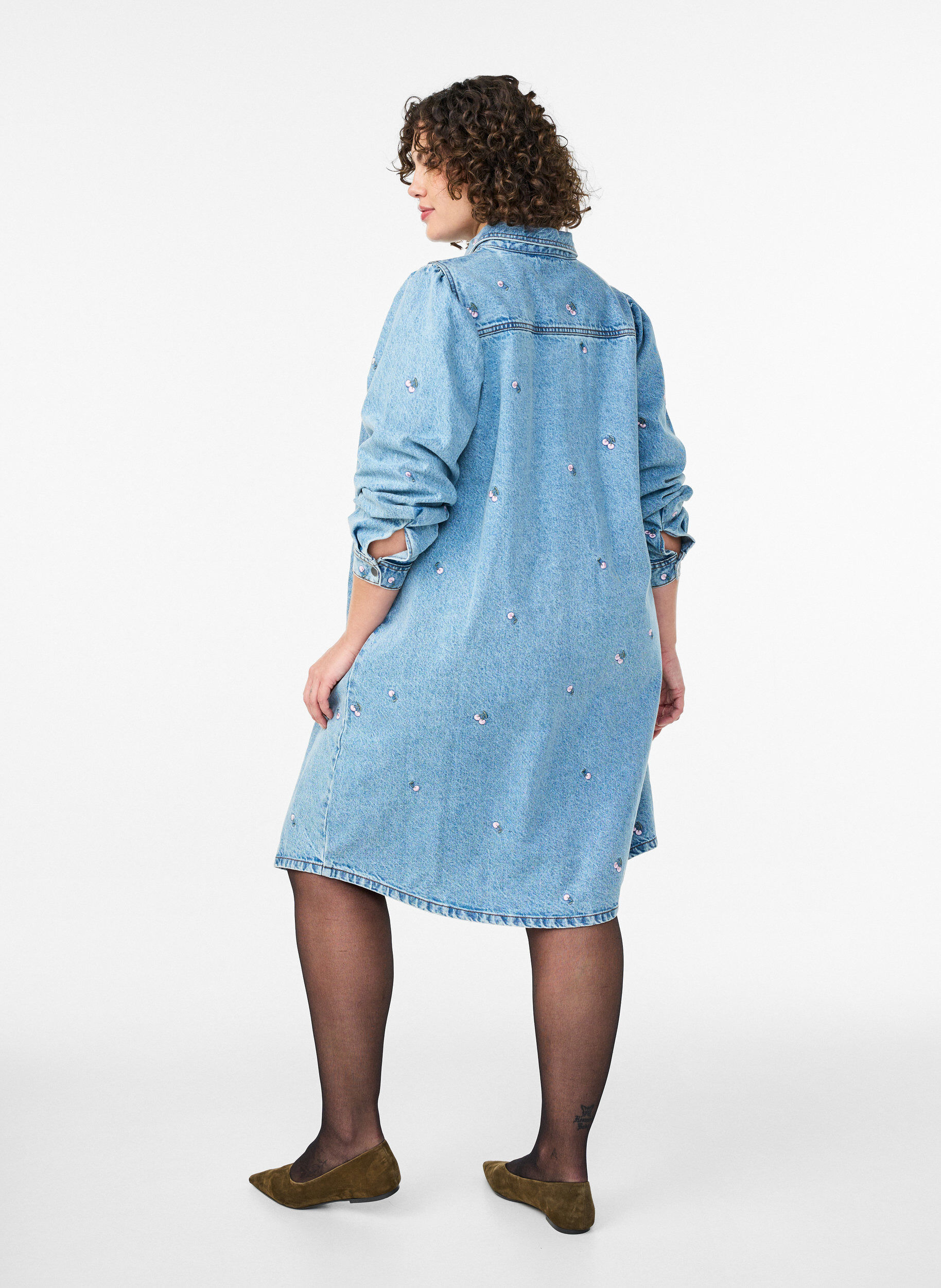 ZizziDenimjurk met kersen en borstzakken, Blauw, Model image number 2