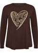 Katoenen pyjama top met hartjesprint, Bruin, Packshot image number 0