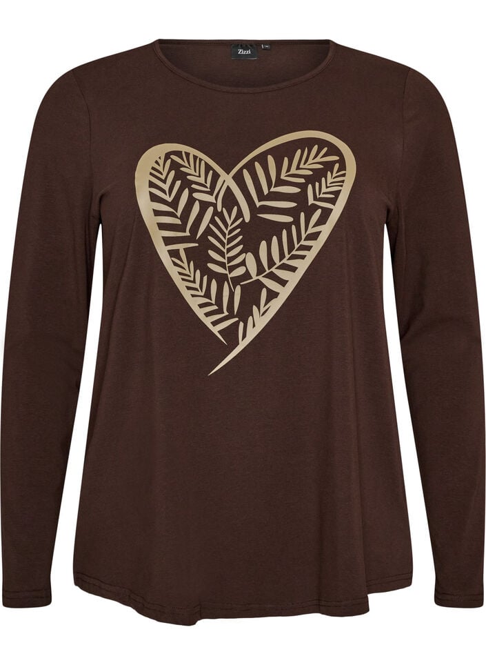 Katoenen pyjama top met hartjesprint, Bruin, Packshot image number 0