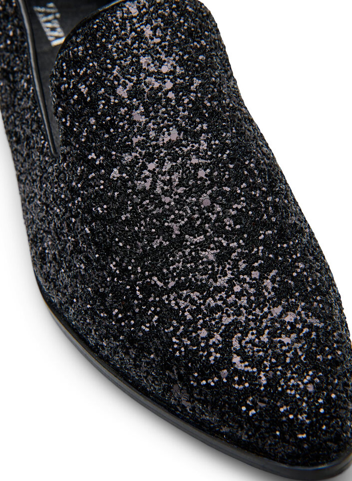Wide fit - Loafers met glitter, Zwart, Packshot image number 3