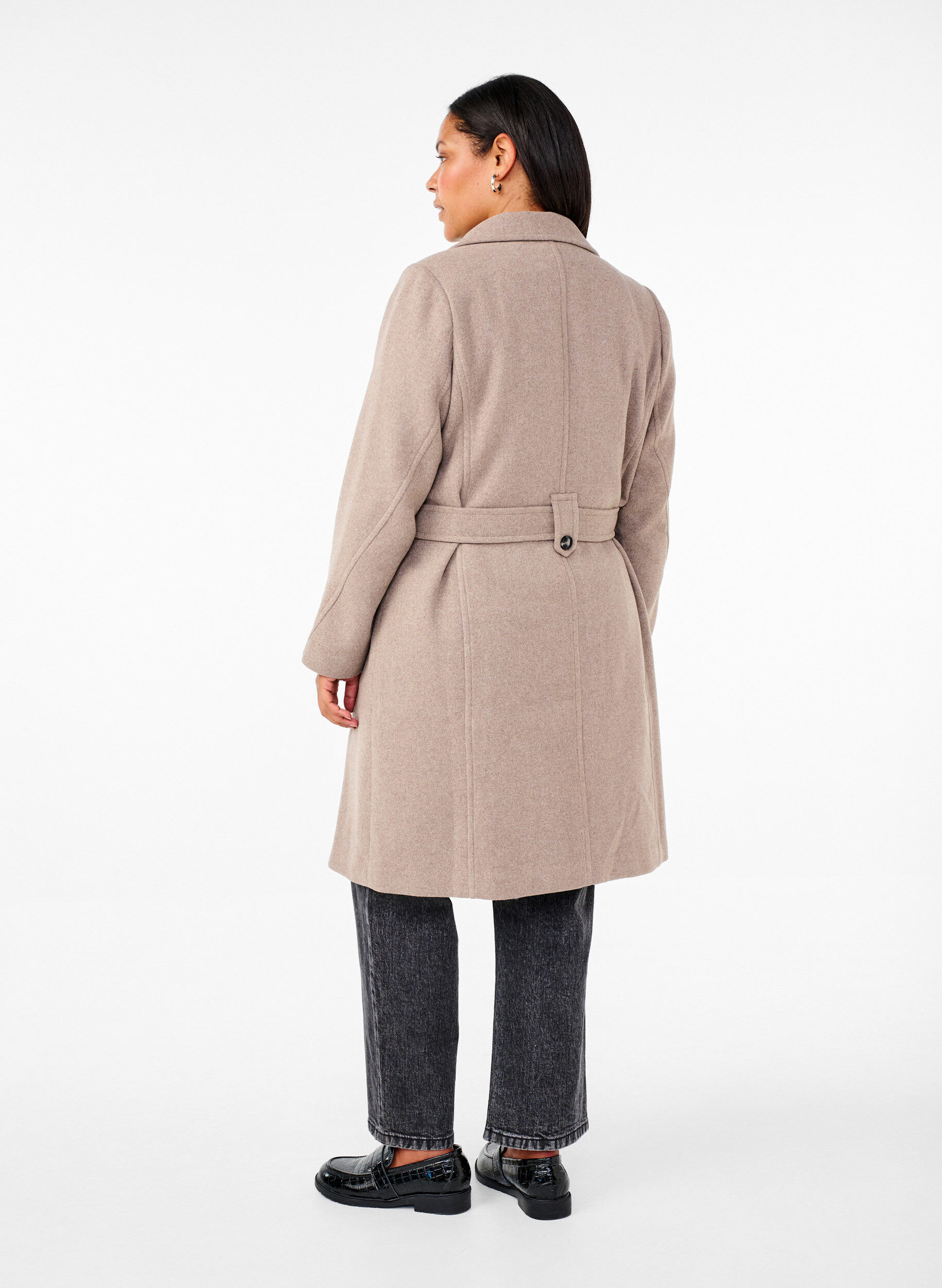 Zizzi Manteau en laine long avec ceinture, Moon Rock Mel. , Model image number 1