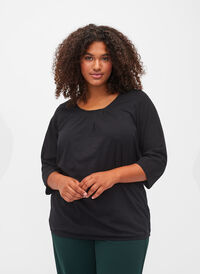 Katoenen blouse met 3/4 mouwen, Black, Model