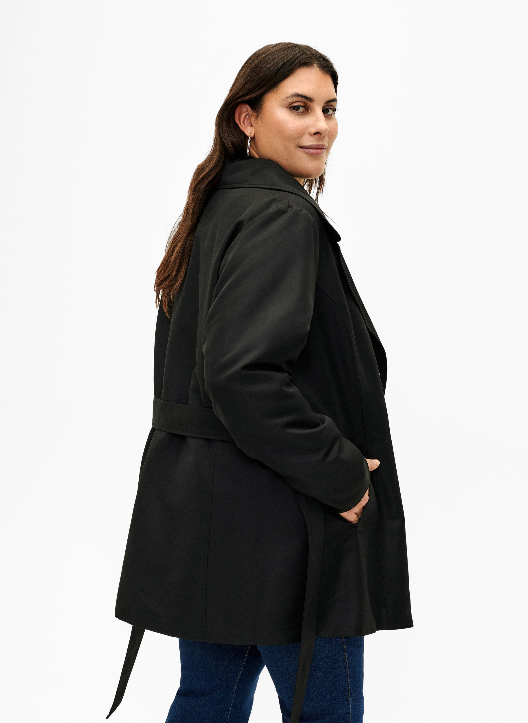 ZizziKorte trenchcoat met riem, Zwart, Model image number 2