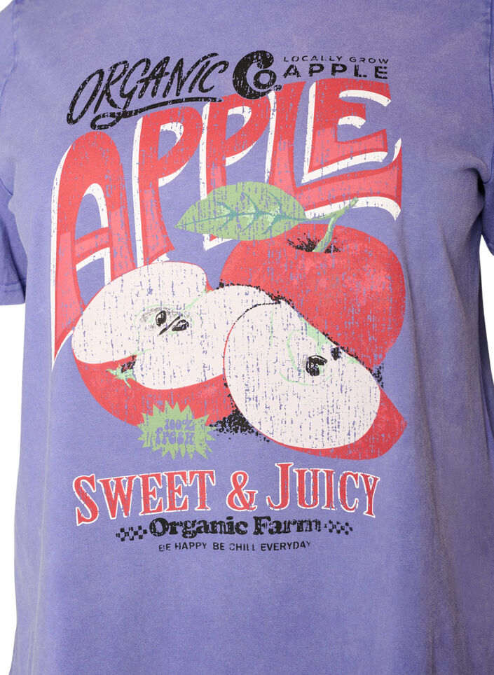 T-shirt en coton avec imprim&eacute; sur le devant et effet d&eacute;lav&eacute;, Violet, Packshot image number 2