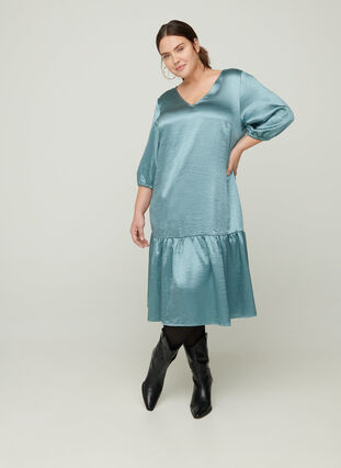 Glanzende jurk met v-hals, North Atlantic Shine, Model image number 2