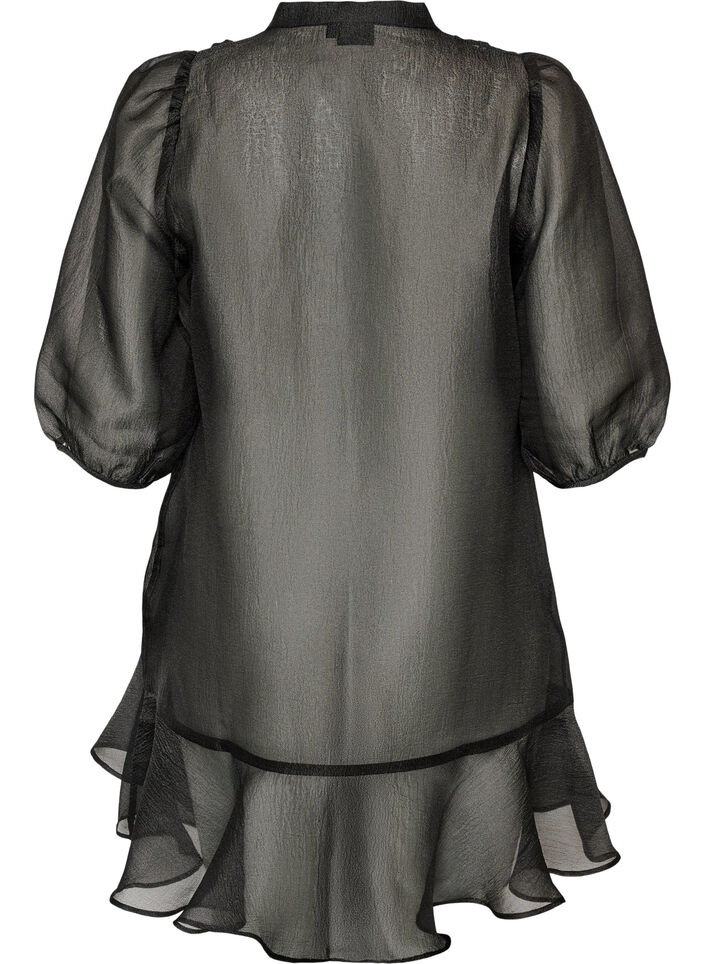 Robe courte en organza avec ourlet &agrave; volants, Noir, Packshot image number 1