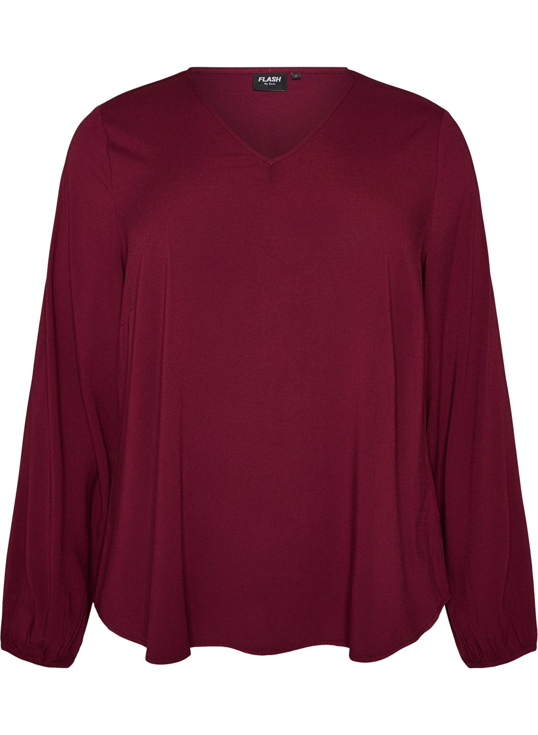 ZizziViscose blouse met V-hals en afgeronde zoom, Rood, Packshot image number 0
