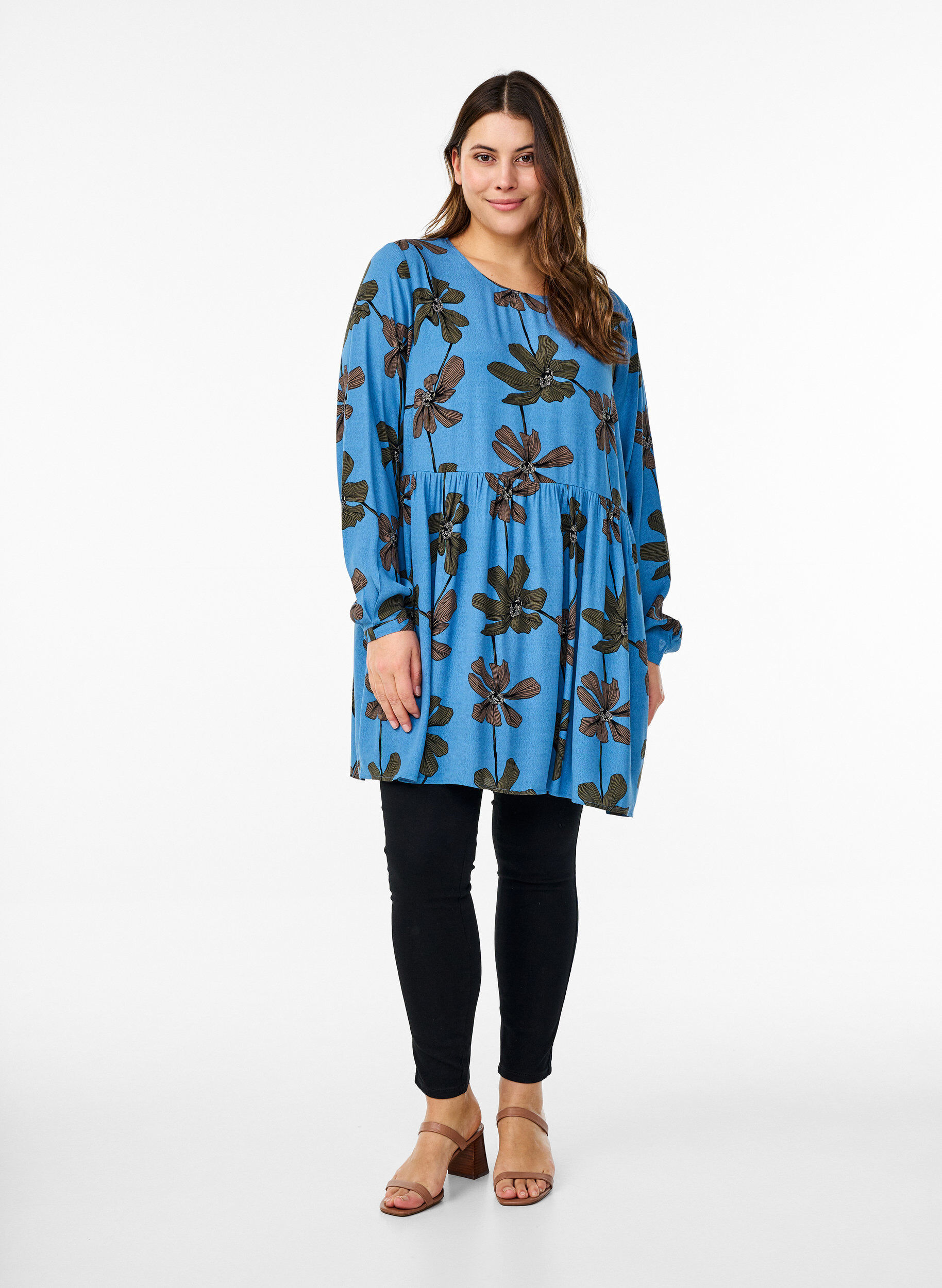 ZizziLange mouwen tuniek met een naad, Blauw, Model image number 1