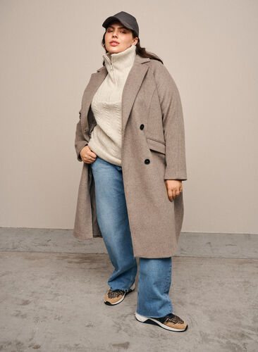 Manteau en laine avec boutons et poches - Beige - Taille 42-60 - Zizzi