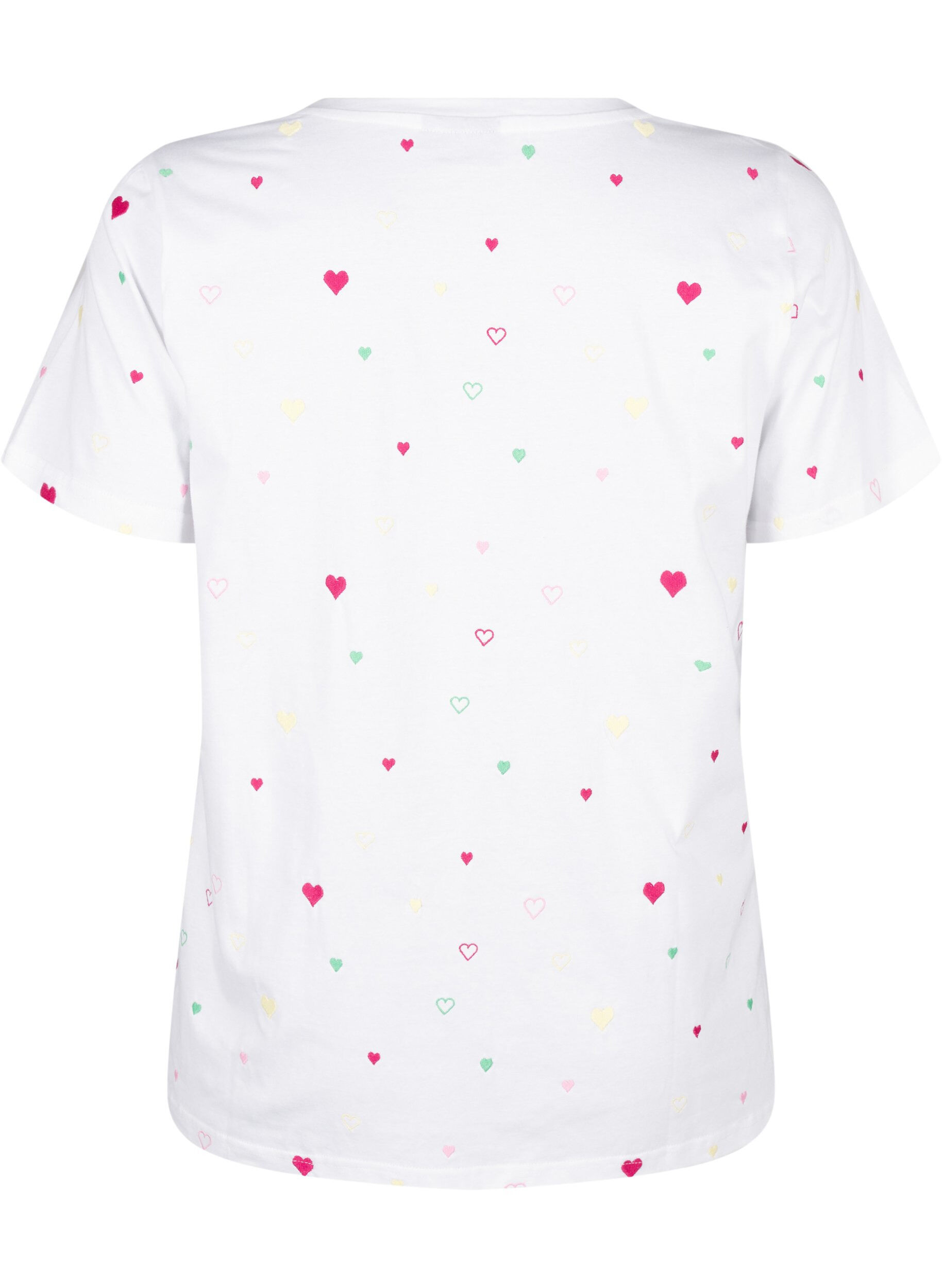 ZizziT-shirt van biologisch katoen met hartjes, White Heart Emb., Packshot image number 1