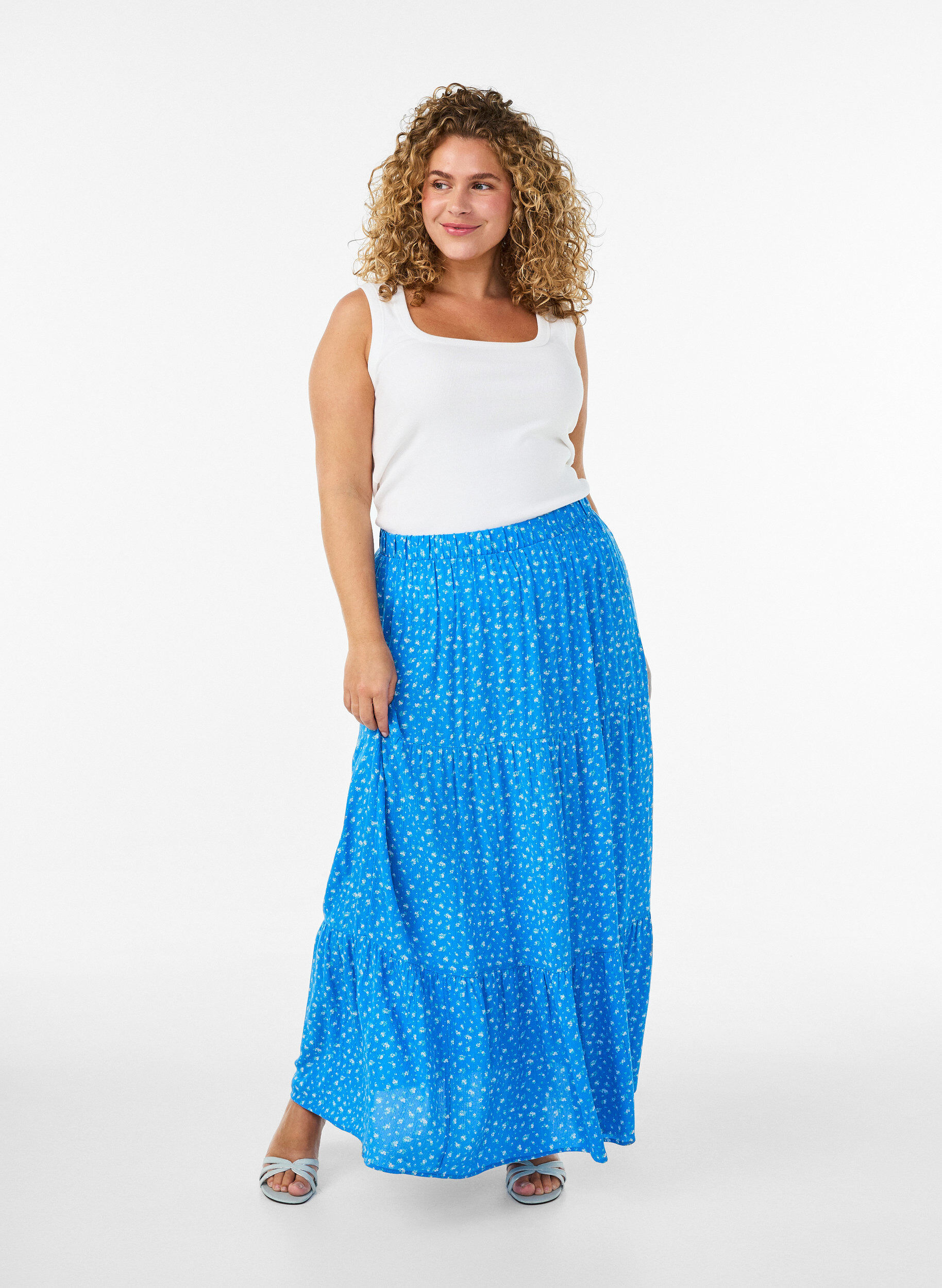 ZizziJupe longue &agrave; taille &eacute;lastiqu&eacute;e, Bleu, Model image number 0