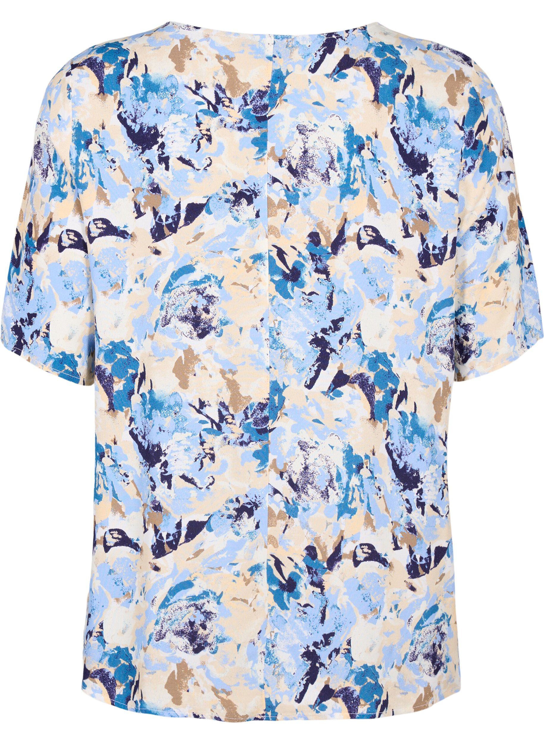 ZizziKorte mouw visrose Blouse met print, Blauw, Packshot image number 1