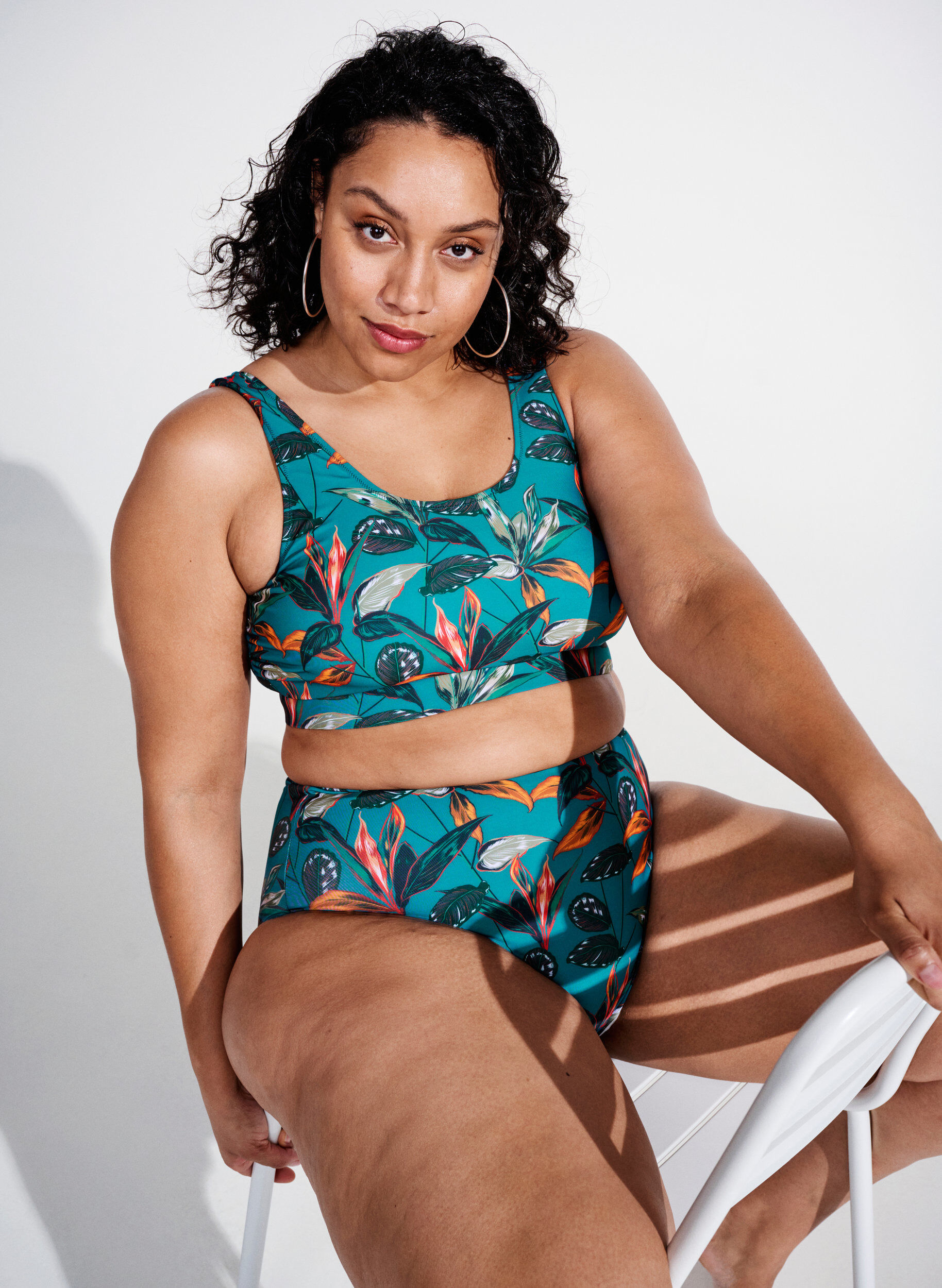 ZizziBikinibroekje met hoge taille en print, Turquoise, Image image number 0