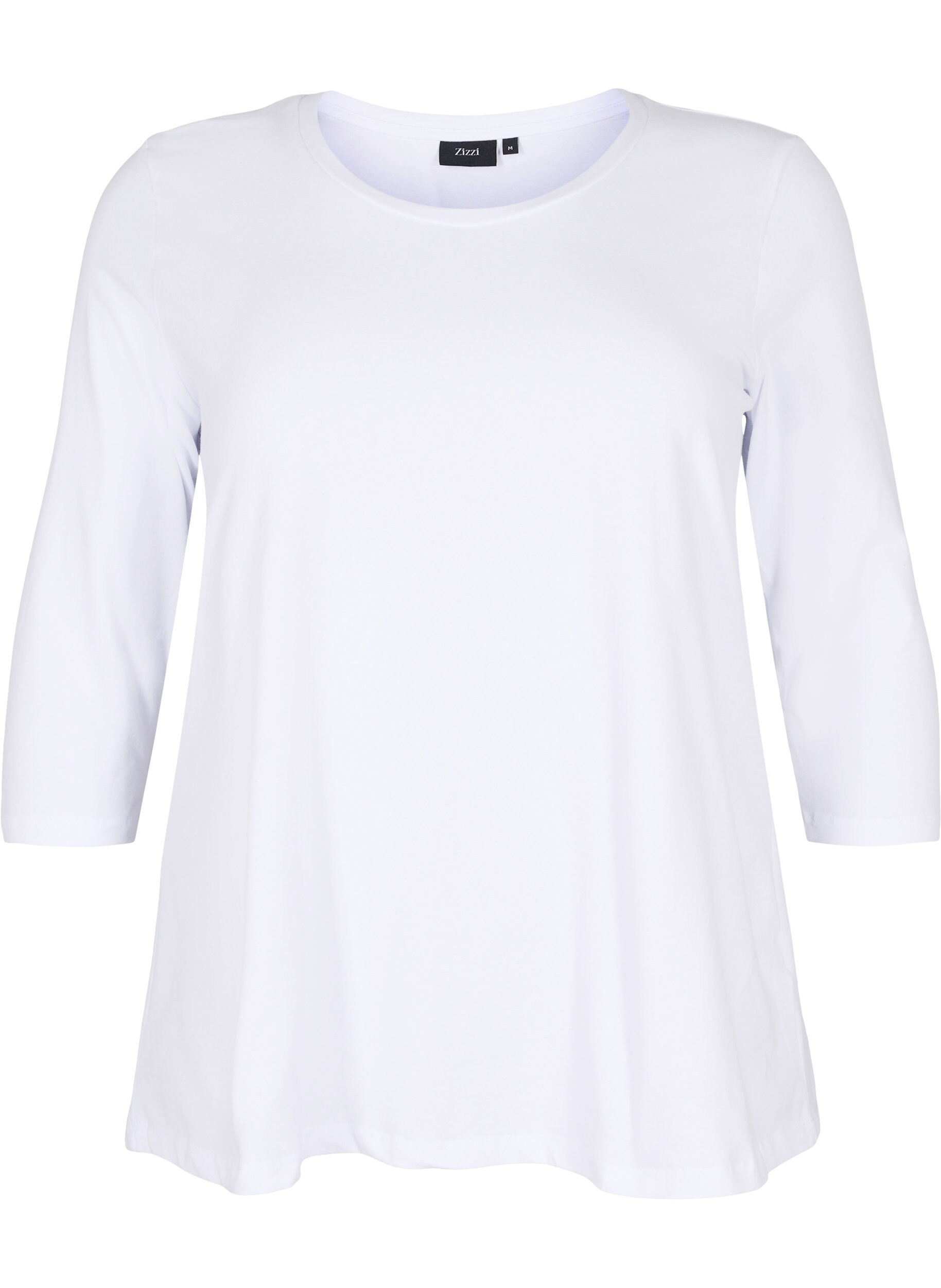 Zizzi T-shirt en coton de base &agrave; manches 3/4, Blanc, Packshot image number 0