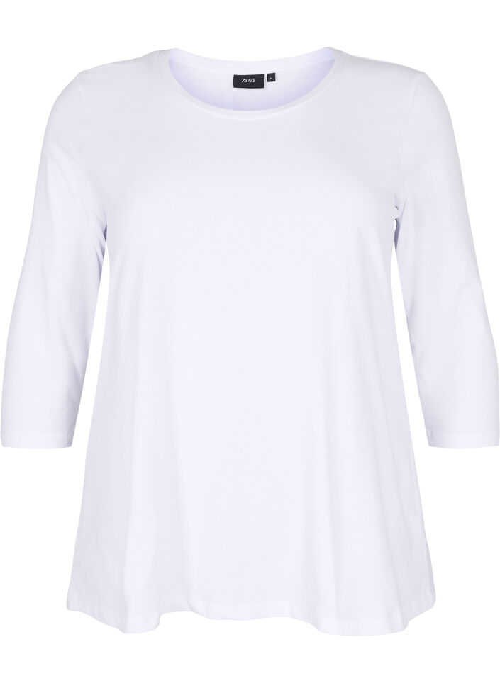 T-shirt en coton de base à manches 3/4, Blanc, Packshot image number 0