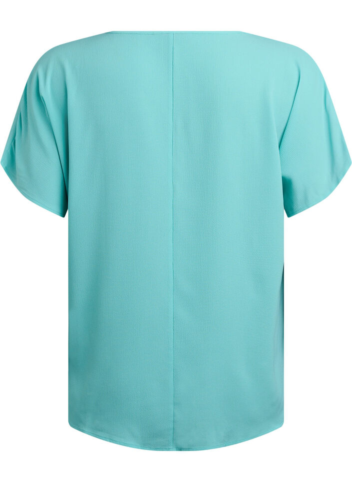Blouse met korte mouwen en een ronde halslijn, Blauw, Packshot image number 1