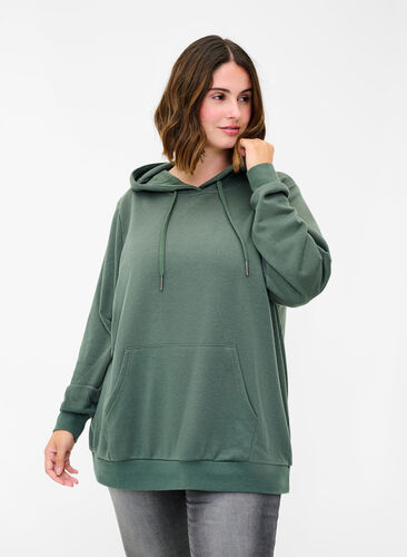Sweatshirt met capuchon en zak, Thyme, Model image number 0