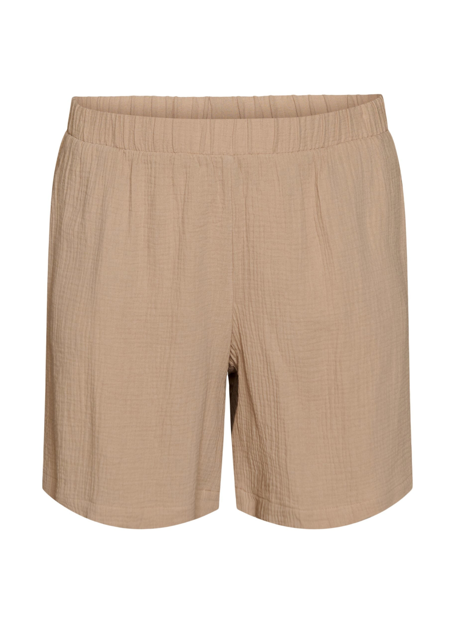 ZizziHigh-waisted mousseline katoen shorts, Beige, Packshot image number 0