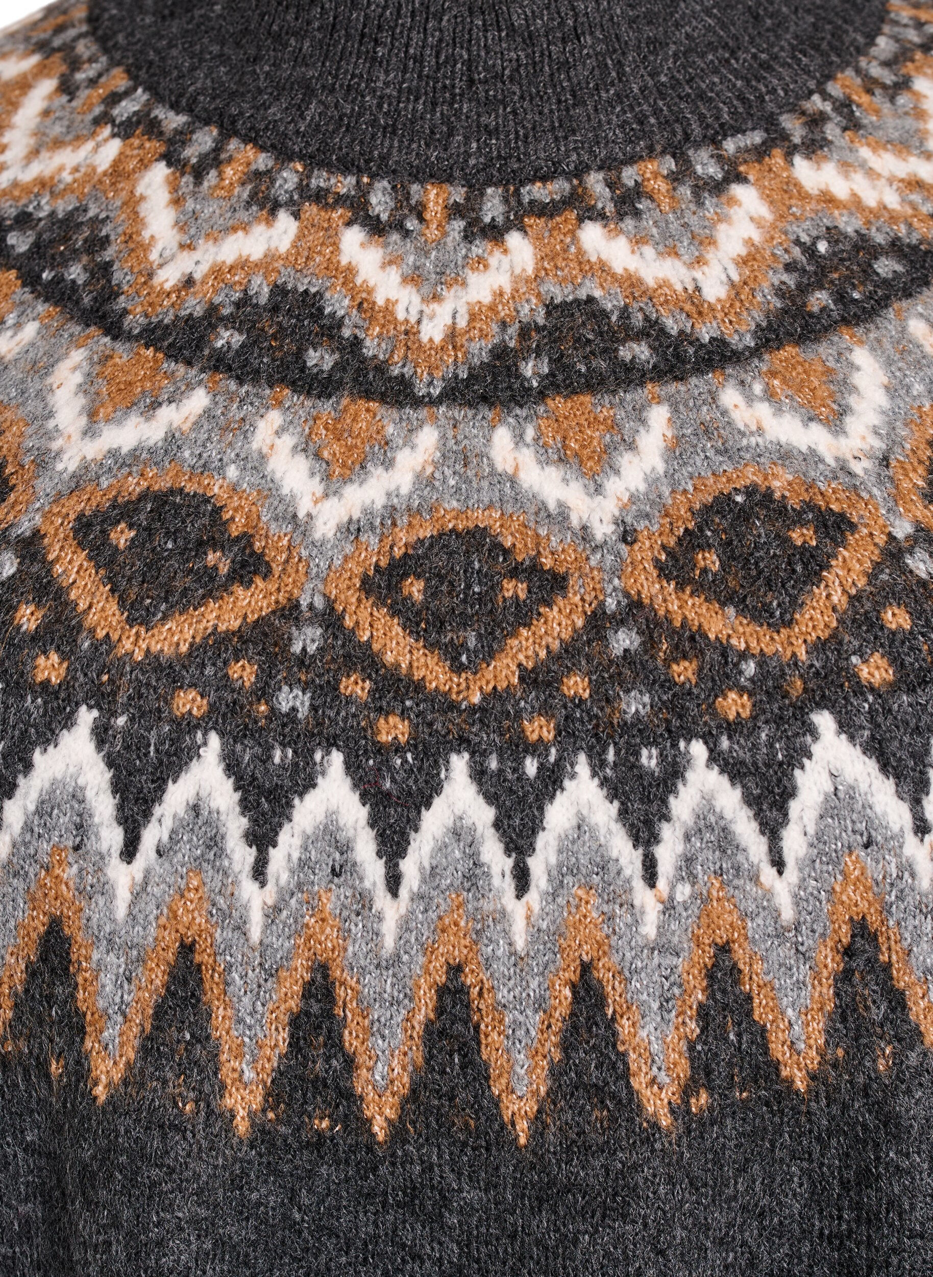 ZizziGebreide jurk met jacquardpatroon en ballonnenmouwen, Grijs, Packshot image number 2