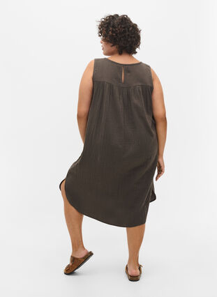 Robe sans manches en coton en forme trapèze, Khaki, Model image number 1