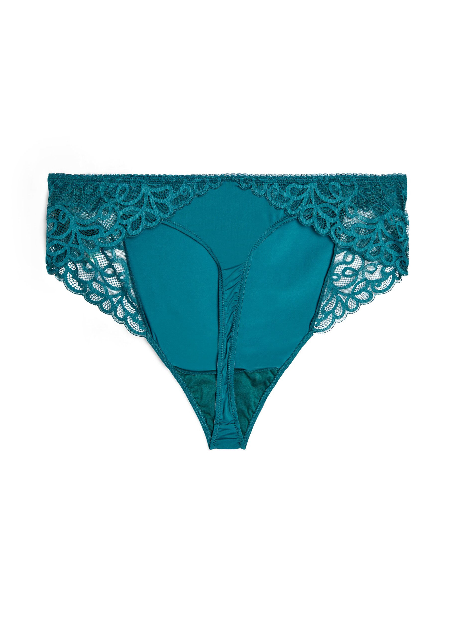 Zizzi String en microfibre avec dentelle et taille standard, Vert, Packshot image number 1
