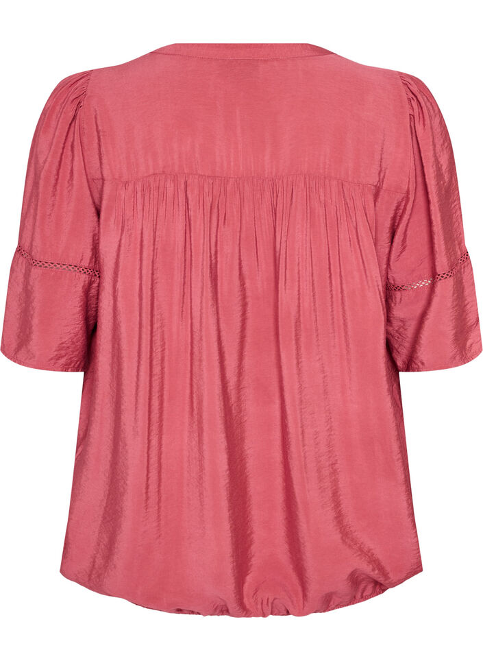 Viscose blouse met plooien en balloneffect, Roze, Packshot image number 1