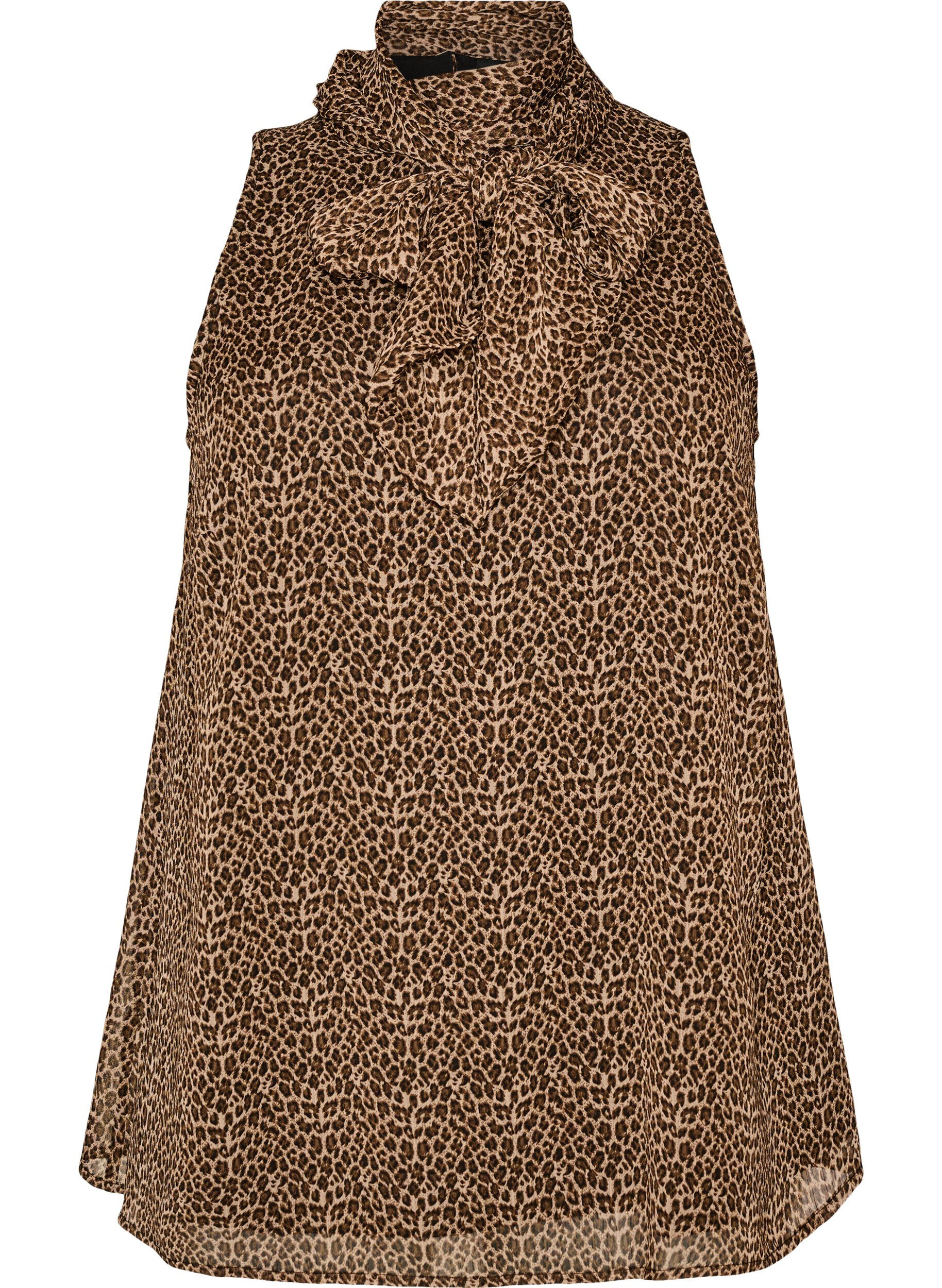 ZizziBlouse sans manches &agrave; col montant avec un n&oelig;ud, Marron, Packshot image number 0