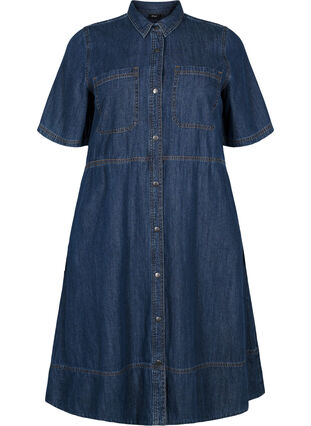 Robe chemise en denim à manches courtes, Dark blue denim, Packshot image number 0