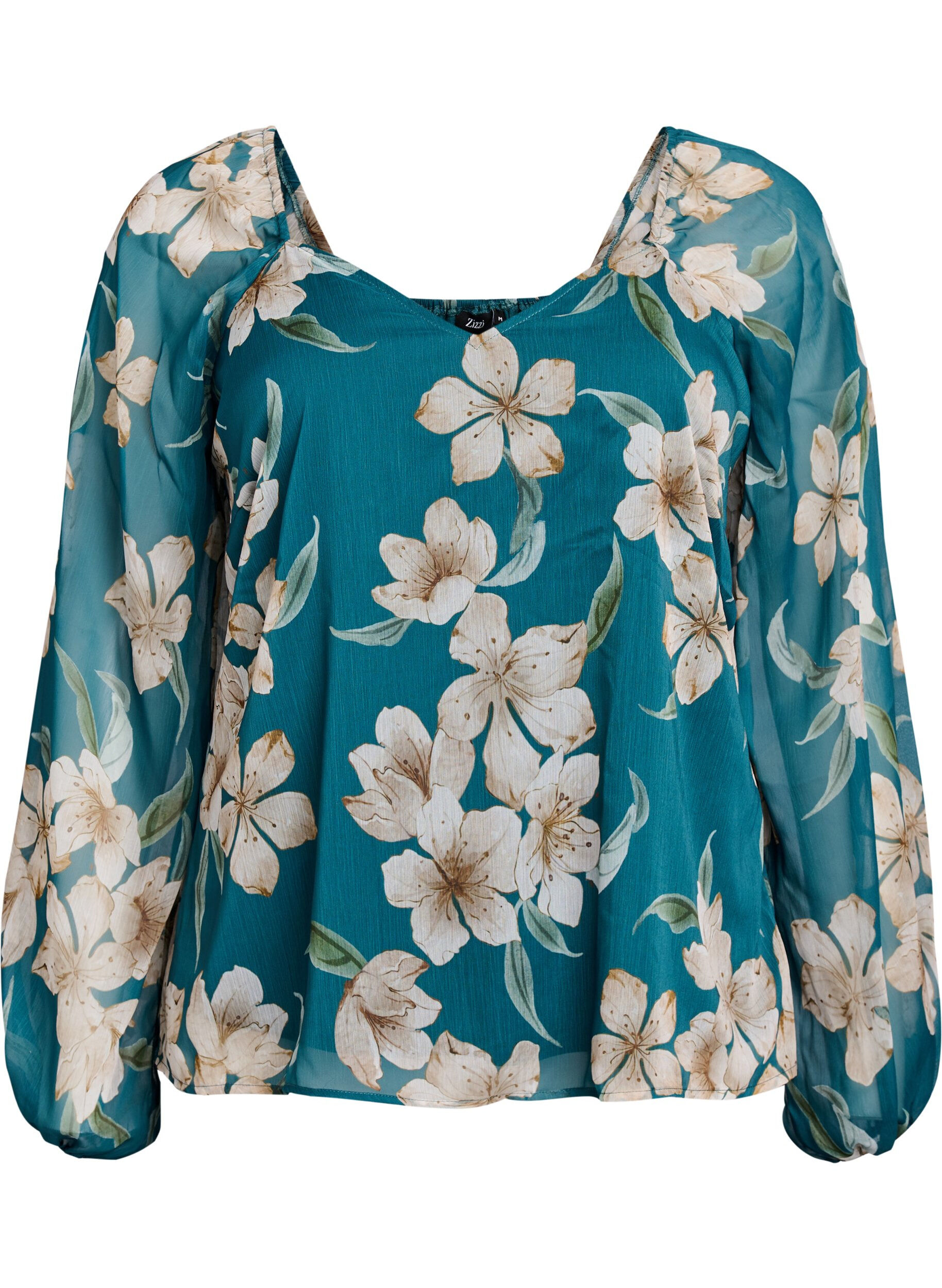 ZizziChemisier en mousseline avec imprim&eacute; floral et manches longues, Vert, Packshot image number 0