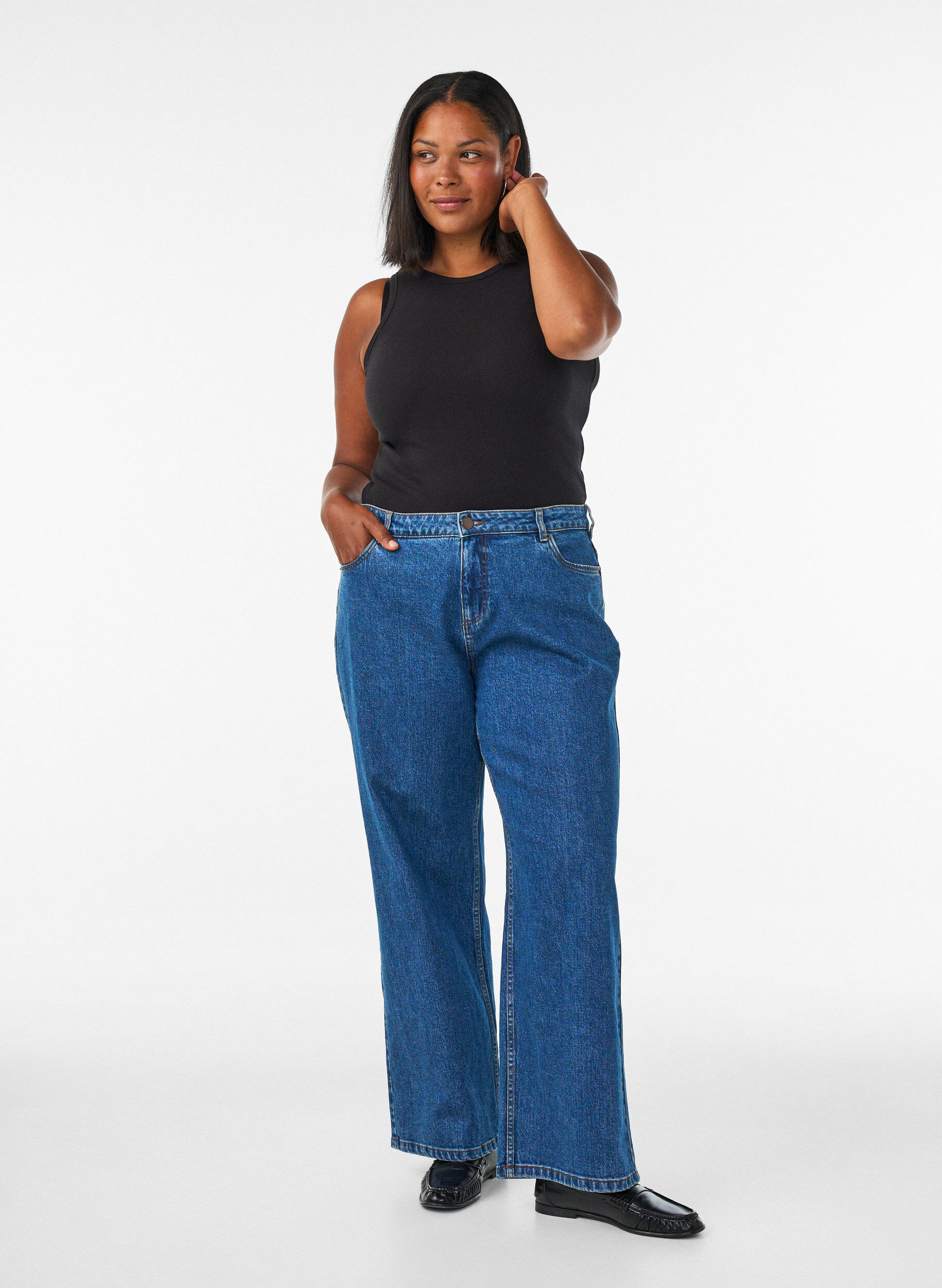 ZizziJeans met wijde pijpen en hoge taille, Blauw, Model image number 0