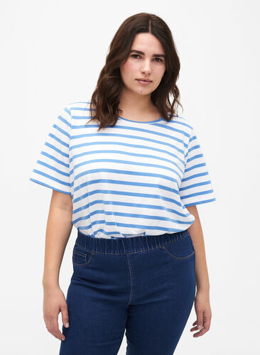 T-shirt rayé en coton biologique, Marina Stripe, Model image number 0
