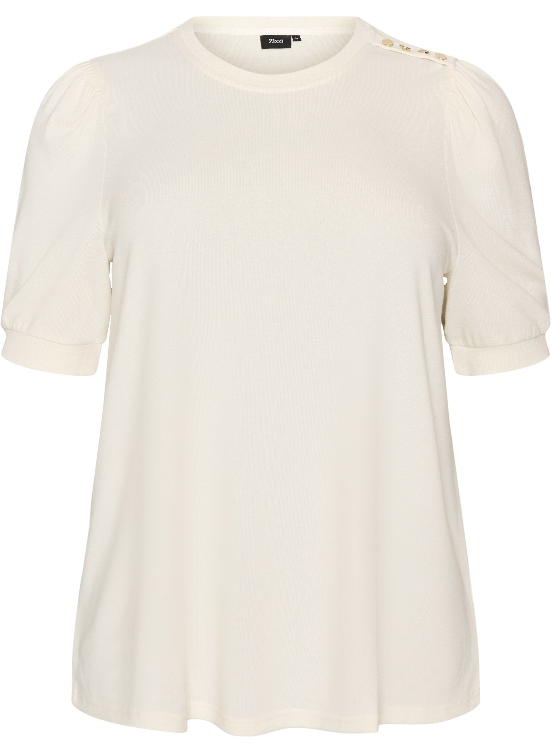 ZizziChemisier avec d&eacute;tails boutons et manches courtes bouffantes, Beige, Packshot image number 0