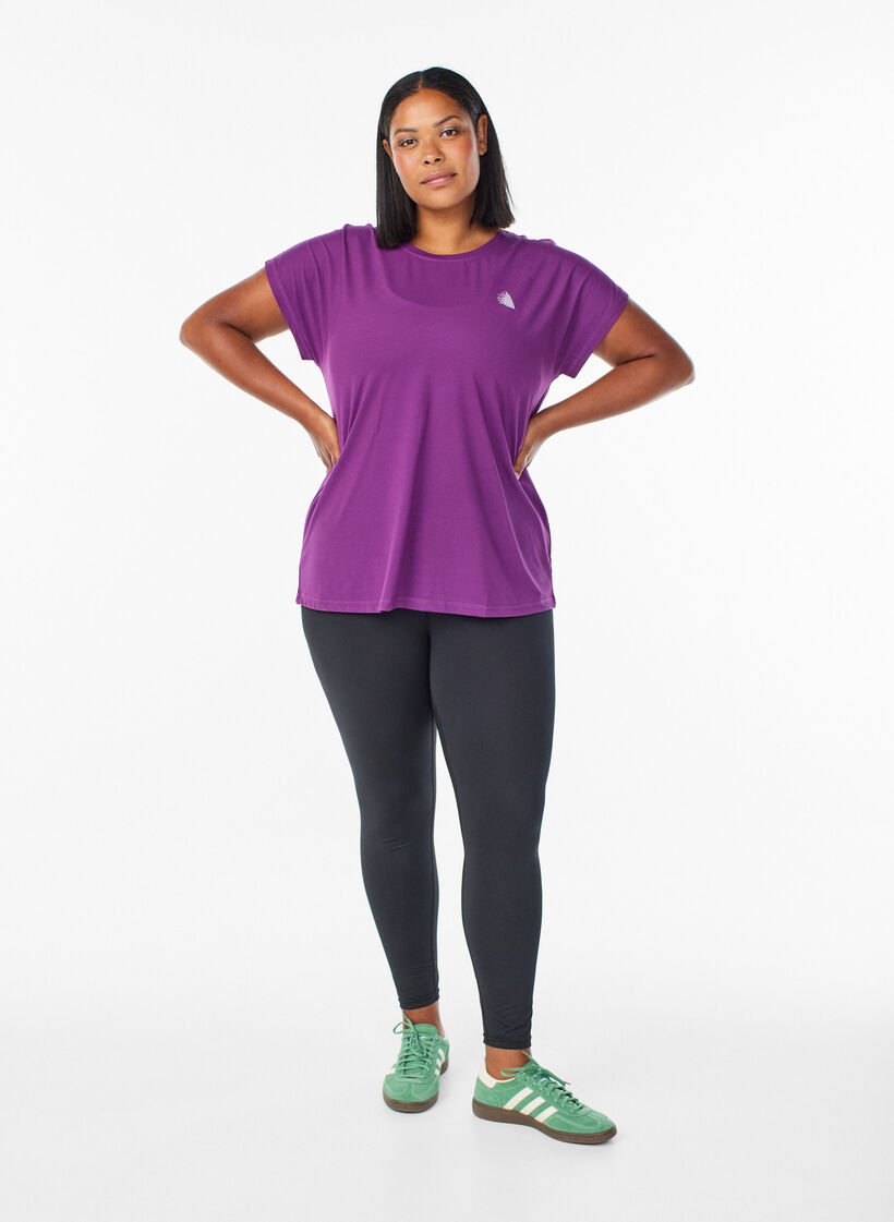 Effen gekleurd trainingsshirt, Paars, Model image number 1