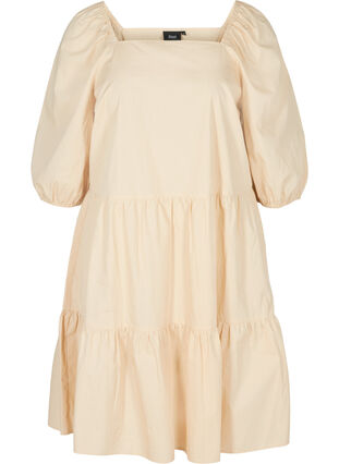 Robe en coton avec forme trapèze et manches ballon, Pink Tint, Packshot image number 0