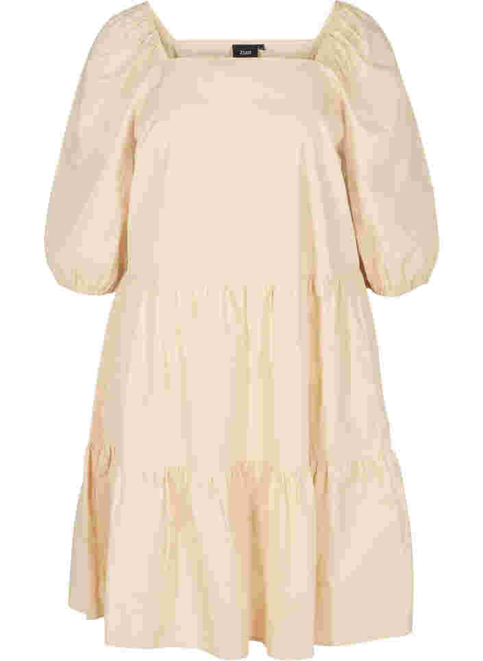 Robe en coton avec forme trapèze et manches ballon, Pink Tint, Packshot image number 0