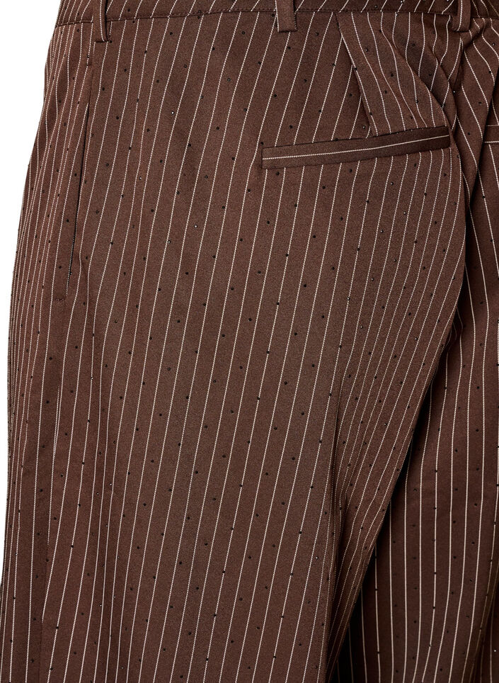 Pantalon coupe amples &agrave; rayures tennis avec strass, Marron, Packshot image number 3