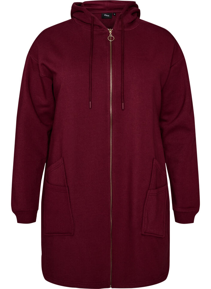 Lang vest met capuchon en ritssluiting, Rood, Packshot image number 0