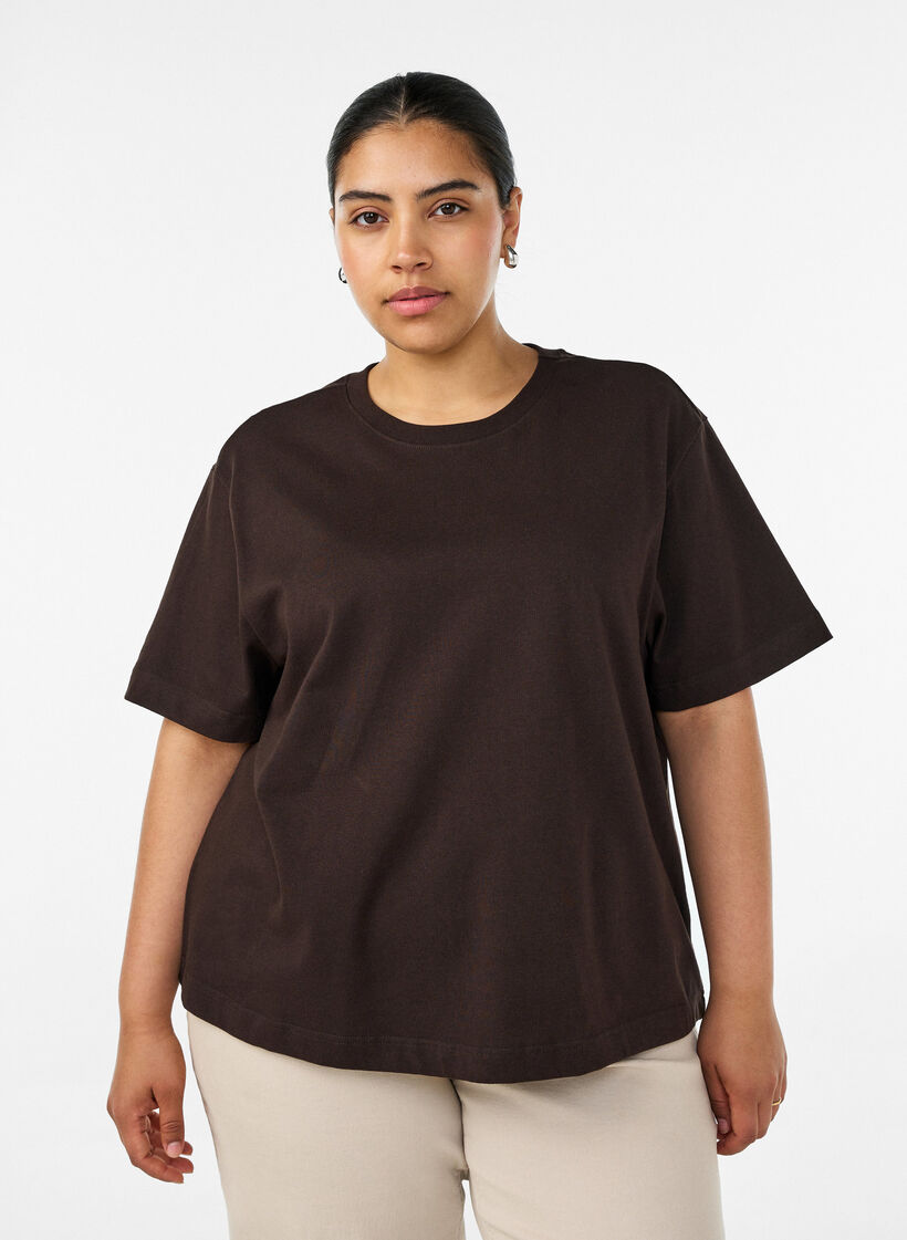 Boxy katoenen T-shirt, Bruin, Model image number 0