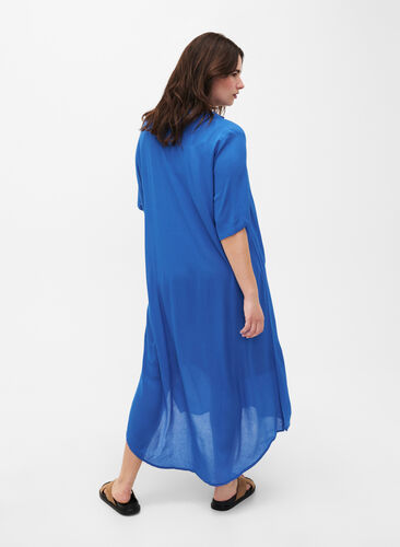 Robe chemise à manches courtes en viscose, Victoria blue, Model image number 1