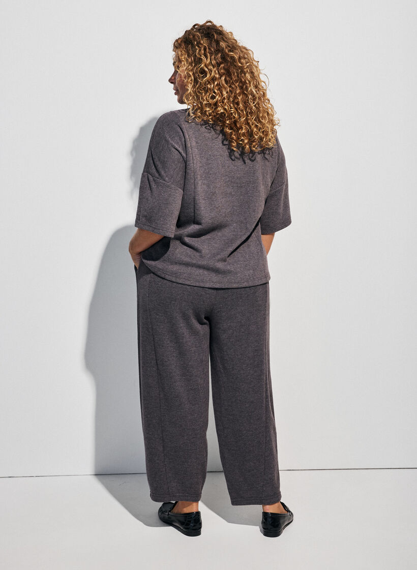 Pantalon barrel en jersey &agrave; taille haute, Gris anthracite, Model image number 1