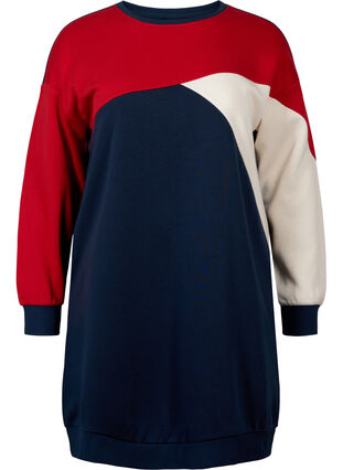 Long sweat-shirt avec colorblock, Navy Color Block, Packshot image number 0