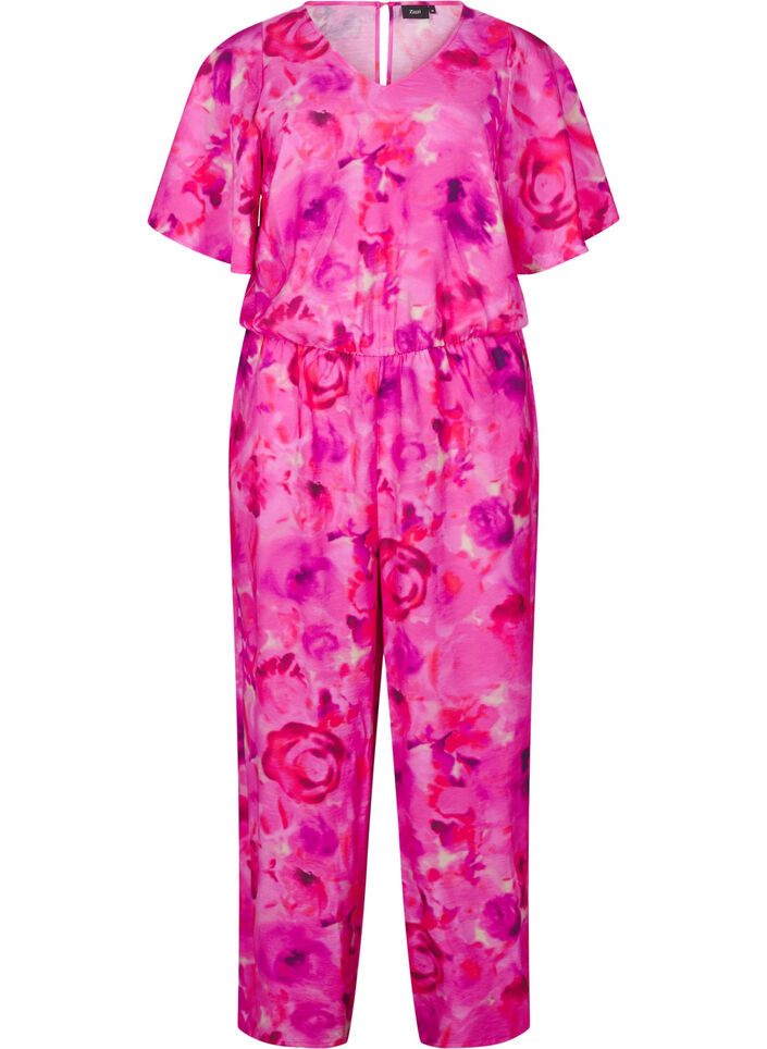 Jumpsuit met bloemenpatroon en mouwen als vleermuisvleugels, Pink Rose AOP, Packshot image number 0