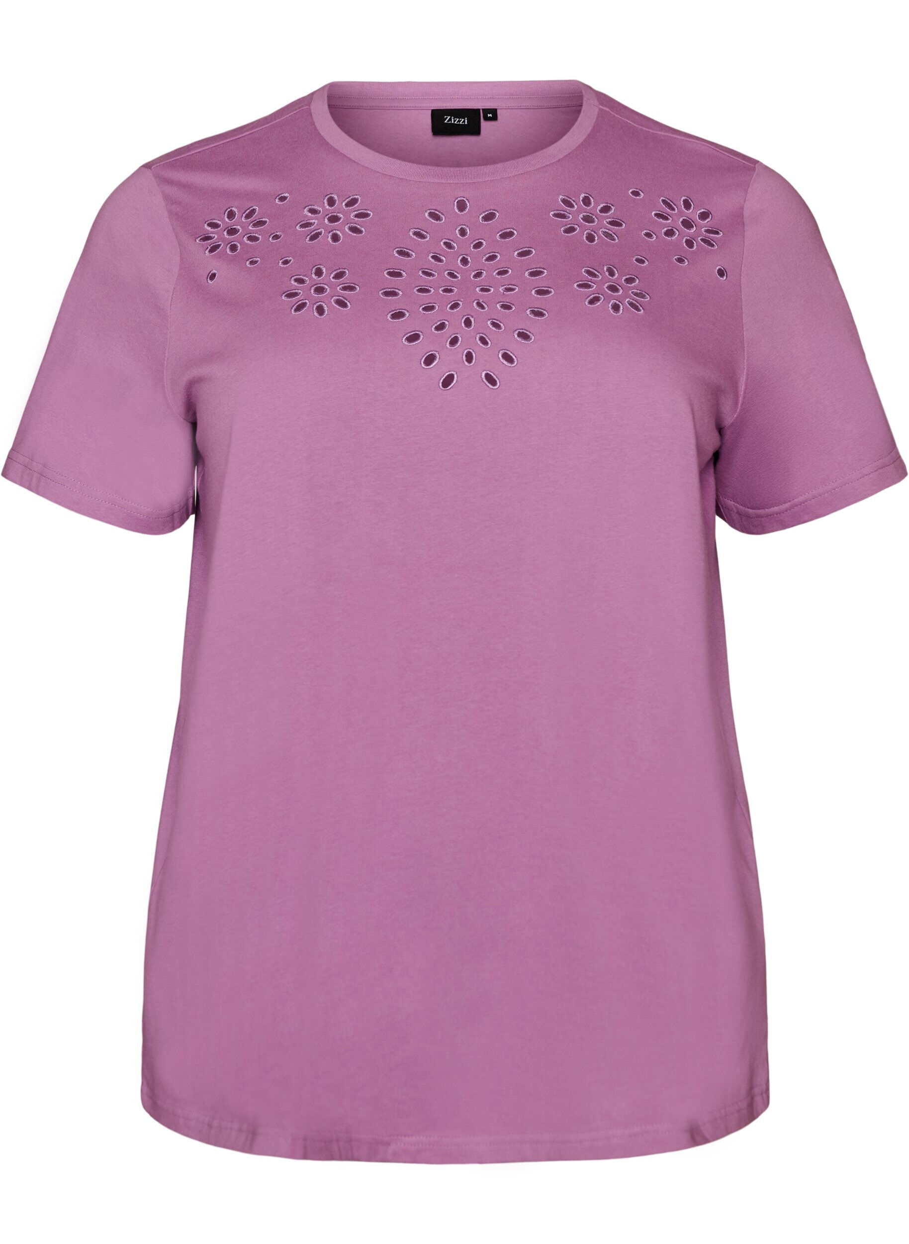 ZizziT-shirt en coton biologique avec broderie ajour&eacute;e, Violet, Packshot image number 0