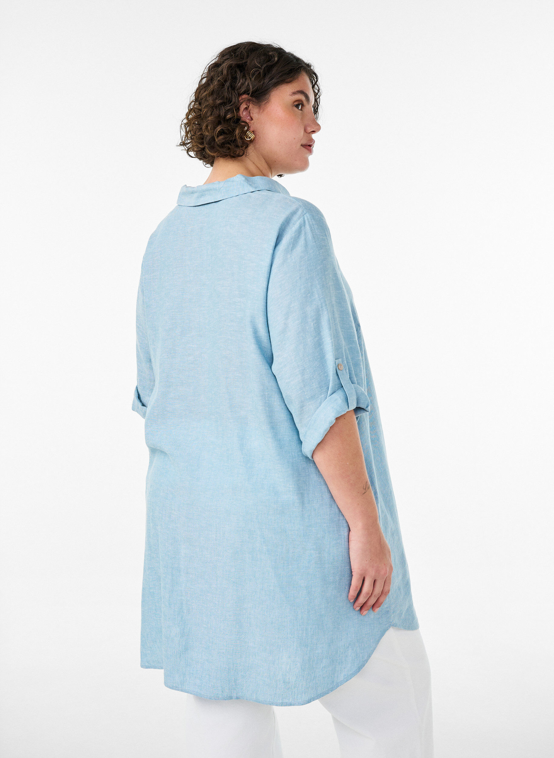ZizziTuniek van linnen en viscose met A-vorm, Blauw, Model image number 2