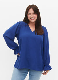 V-hals blouse met lange mouwen, Mazarine Blue, Model