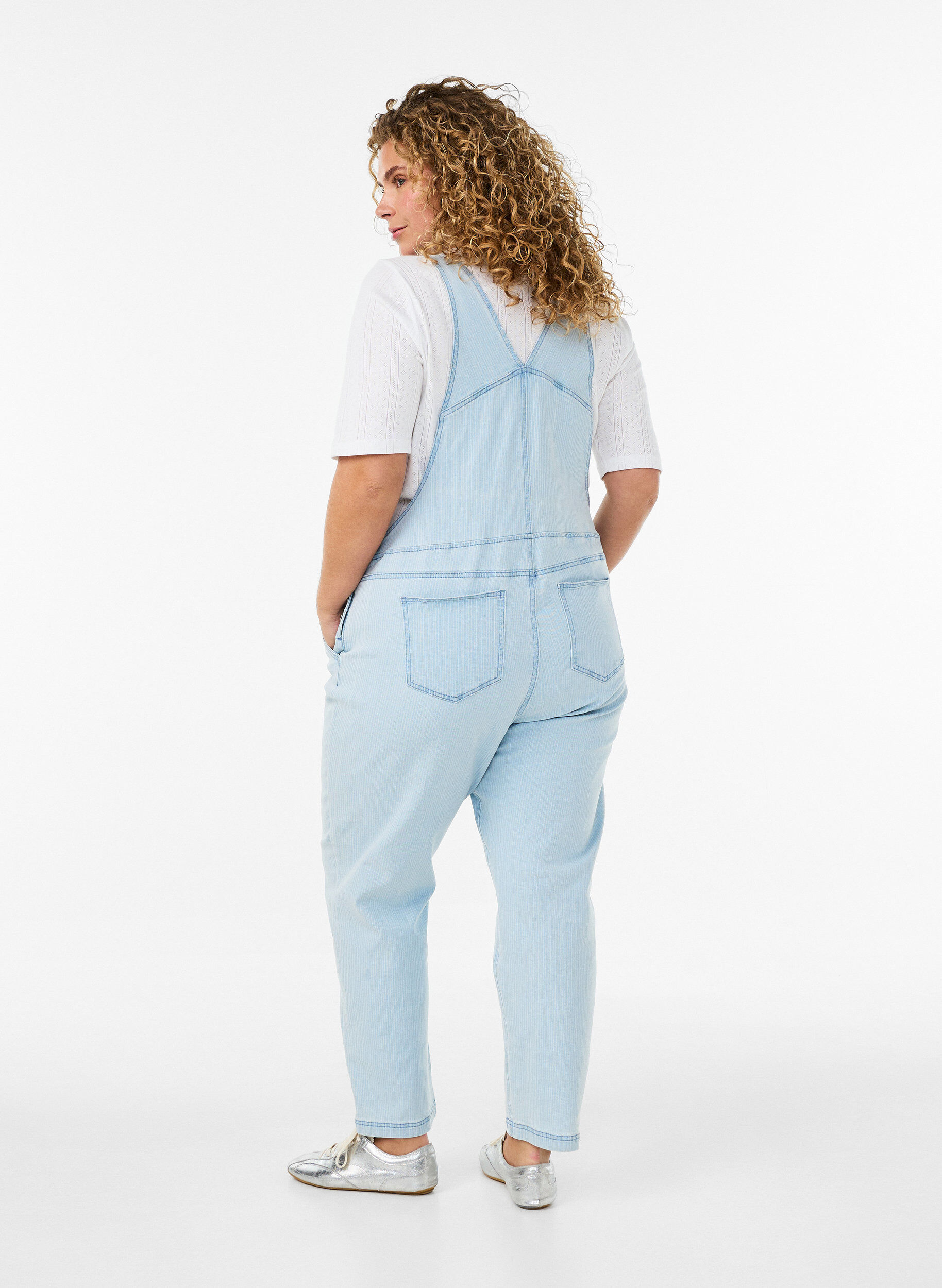 ZizziGestreepte denim overall, Blauw, Model image number 1