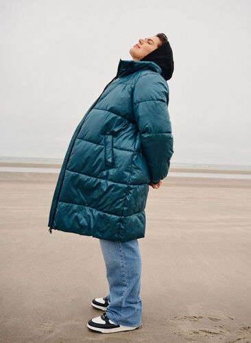 Veste polaire brillante avec fermeture éclair et poches, Deep Teal, Image image number 0