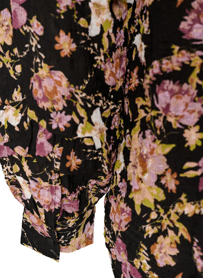 Blouse avec imprim&eacute; floral et volants, Noir, Packshot image number 3